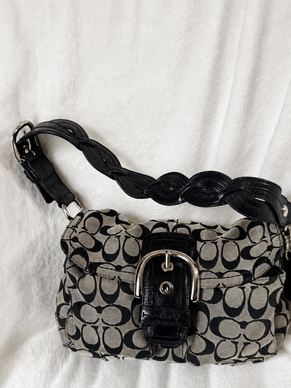Coach Y2K vintage Black Signature Logo Shoulder Bag with Braided Strap